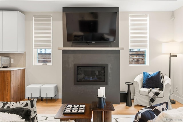 living room with light hardwood / wood-style floors