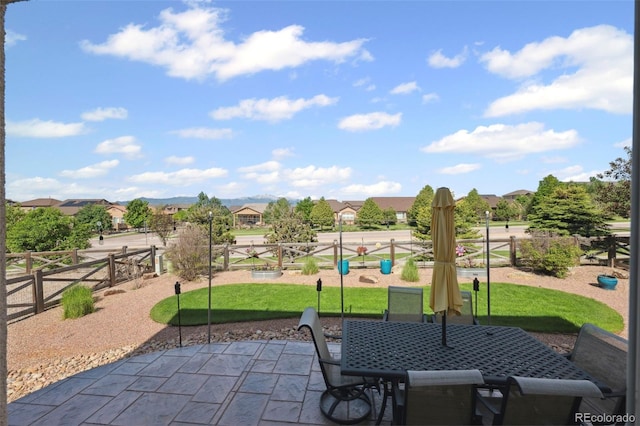 6612 Big Leaf Ln, Colorado Springs, CO 80927 - fenced backyard with a patio area, outdoor dining space, and a residential view
