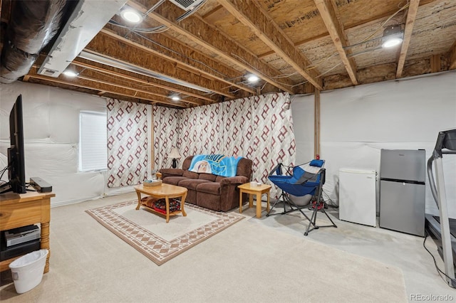 6612 Big Leaf Ln, Colorado Springs, CO 80927 - below grade area with freestanding refrigerator and white fridge