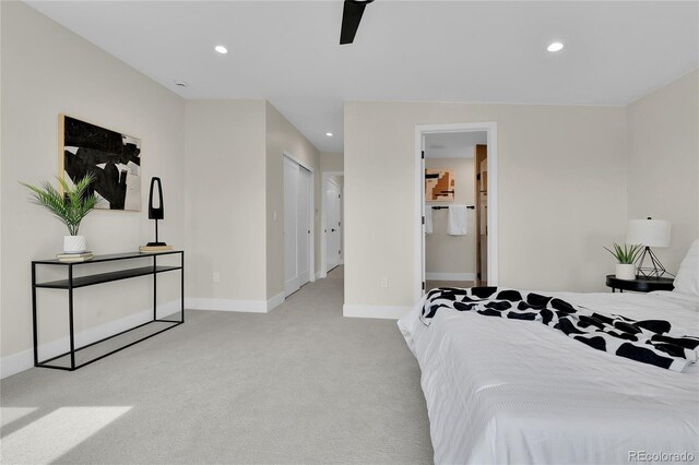 2162 S Ash St, Denver, CO 80222 - carpeted bedroom with recessed lighting, baseboards, a closet, and a ceiling fan
