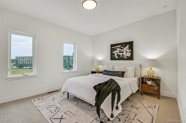 carpeted bedroom with multiple windows