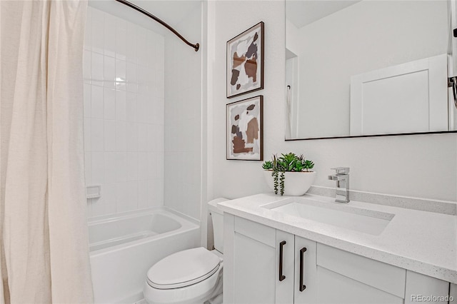 full bathroom with vanity, toilet, and shower / bath combo with shower curtain