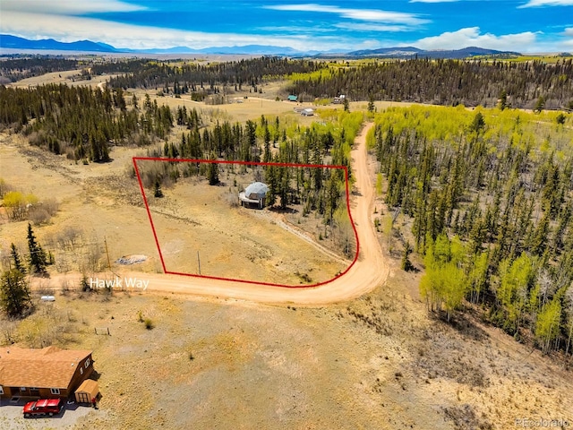 902 Hawk Way, Jefferson, CO 80456 - aerial view of property's location featuring a mountain backdrop and property parcel outlined