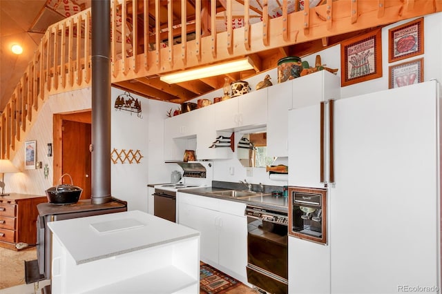 902 Hawk Way, Jefferson, CO 80456 - kitchen featuring white refrigerator with ice dispenser, stove, dishwasher, a sink, and white cabinets