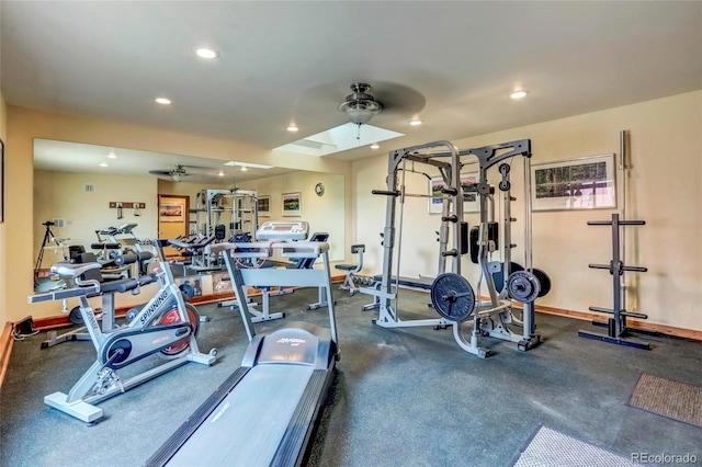 gym with ceiling fan