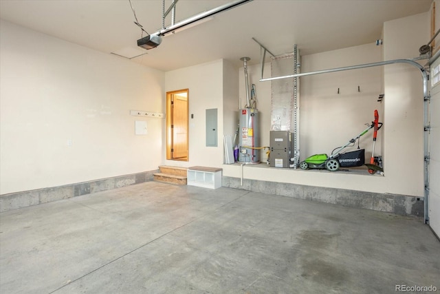 133 Starbuck Cir, Salida, CO 81201 - garage featuring gas water heater, electric panel, and a garage door opener