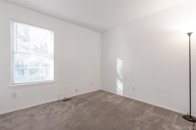 carpeted spare room featuring plenty of natural light and a textured ceiling