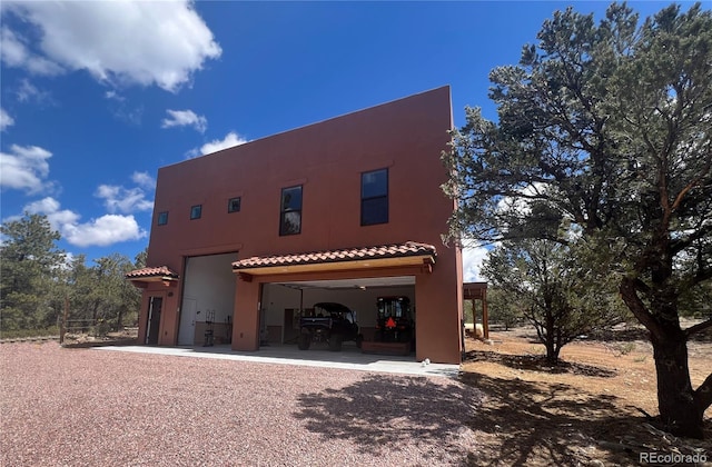 exterior space with a garage