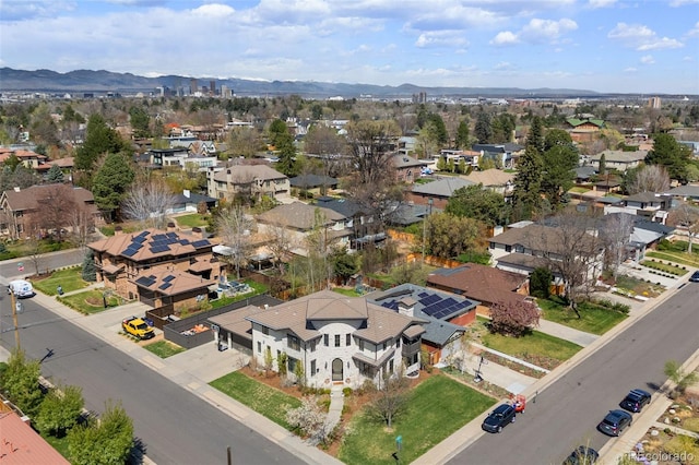 drone / aerial view with a mountain view and a residential view