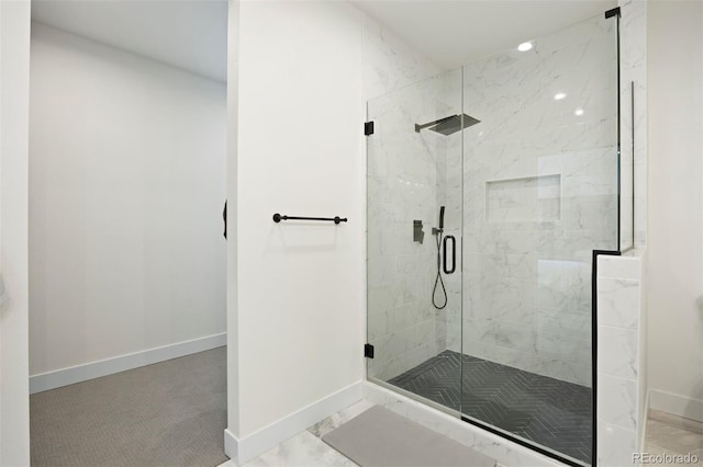 7079 S Locust Pl, Centennial, CO 80112 - full bathroom with baseboards, a shower stall, and recessed lighting