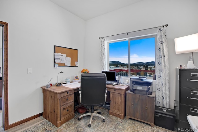 office area featuring light hardwood / wood-style floors