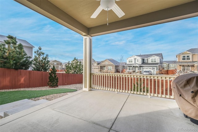 view of patio / terrace with area for grilling and ceiling fan