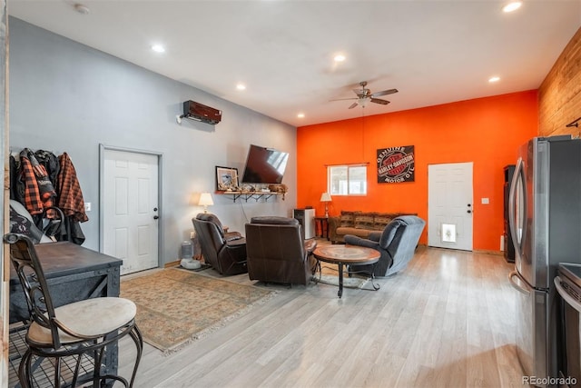 37677 Sable Ridge Rd, Elizabeth, CO 80107 - living room featuring a ceiling fan, light wood-style floors, and recessed lighting