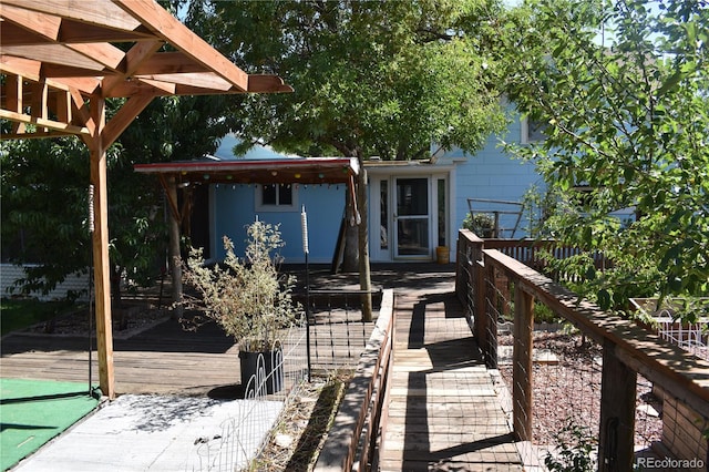 view of front of property with a deck