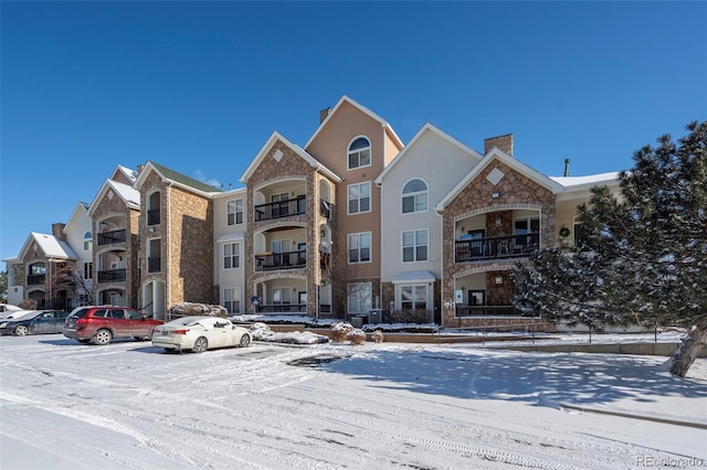 view of snow covered building