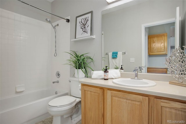 full bathroom with tile patterned flooring, vanity, toilet, and bathtub / shower combination