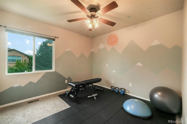 6349 Shooting Iron Way, Colorado Springs, CO 80923 - workout area featuring baseboards and a ceiling fan