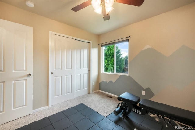 6349 Shooting Iron Way, Colorado Springs, CO 80923 - exercise room with a ceiling fan and carpet flooring