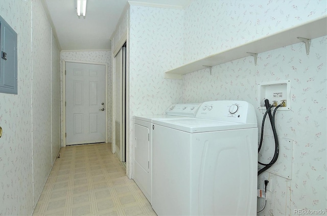 laundry room featuring electric panel and washing machine and dryer