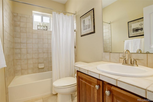 15004 Verbena St, Thornton, CO 80602 - bathroom with tile patterned flooring, toilet, vanity, and shower / bath combo