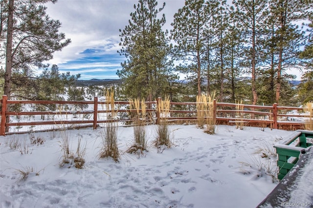 view of yard layered in snow