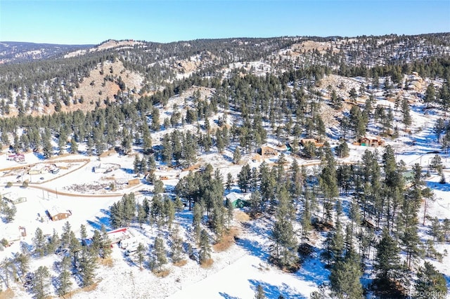 snowy aerial view featuring a mountain view