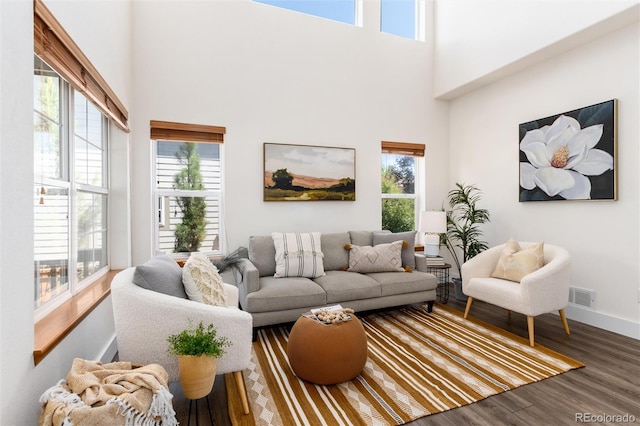 9610 S Dover Way, Littleton, CO 80127 - living room featuring a towering ceiling and wood finished floors