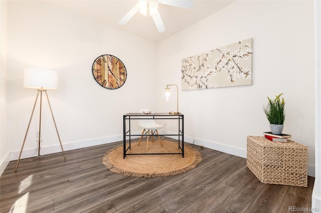 9610 S Dover Way, Littleton, CO 80127 - living area with wood finished floors, ceiling fan, and a desk