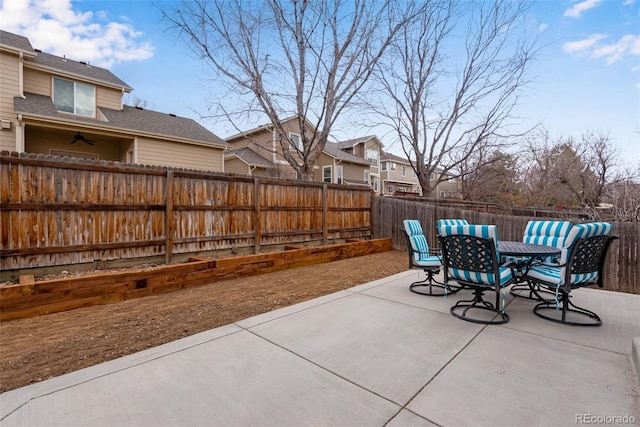 view of patio / terrace featuring outdoor dining space and a fenced backyard