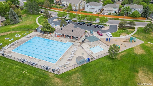 drone / aerial view with a residential view