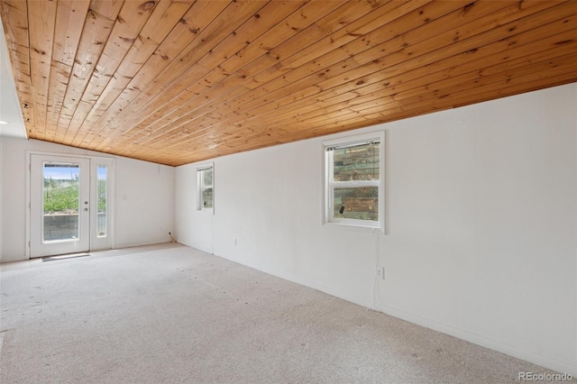 150 Apache Trl, Woodland Park, CO 80863 - unfurnished room with wooden ceiling and carpet flooring