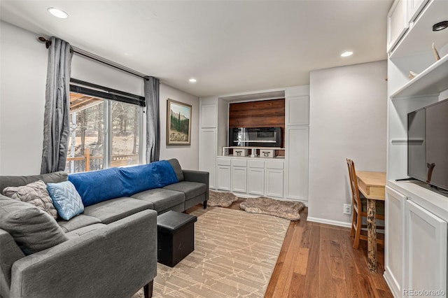 living room with hardwood / wood-style flooring