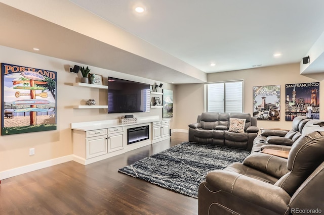 2165 Summerlin Ln, Longmont, CO 80503 - living room with baseboards, dark wood finished floors, and recessed lighting