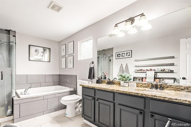 10076 Helena St, Commerce City, CO 80022 - full bath with a shower stall, a bath, double vanity, and tile patterned floors