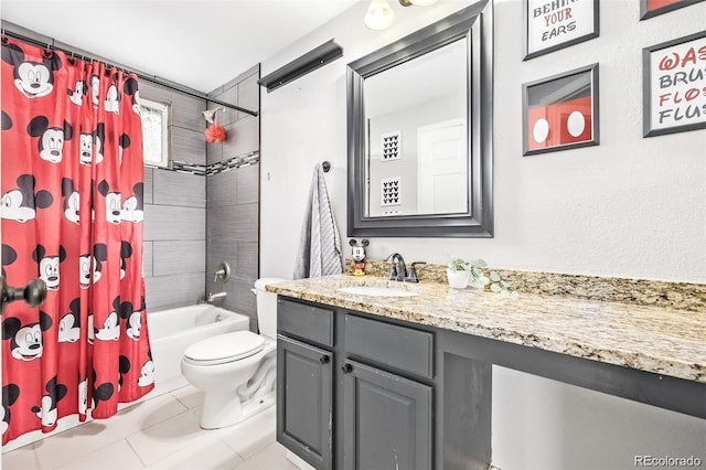 10076 Helena St, Commerce City, CO 80022 - bathroom featuring vanity, shower / tub combo, and tile patterned flooring