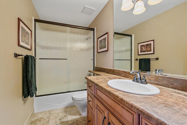 1456 Shavano Ct, Evergreen, CO 80439 - full bathroom featuring vanity, enclosed tub / shower combo, and tile patterned flooring
