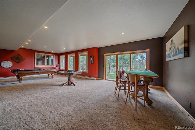 1456 Shavano Ct, Evergreen, CO 80439 - rec room with billiards table, carpet, recessed lighting, and a baseboard heating unit