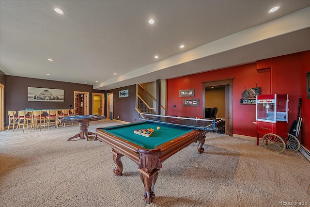 1456 Shavano Ct, Evergreen, CO 80439 - rec room with carpet, billiards table, and recessed lighting