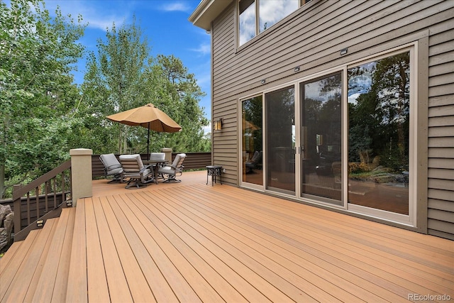 1456 Shavano Ct, Evergreen, CO 80439 - wooden deck featuring outdoor dining space