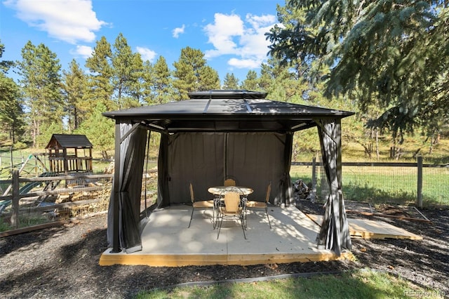 view of patio / terrace featuring a gazebo