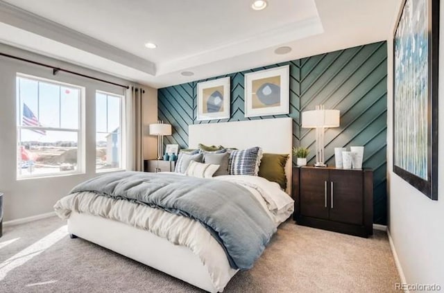 2094 Wagon Wheel Aly, Brighton, CO 80601 - carpeted bedroom featuring a tray ceiling, recessed lighting, and an accent wall