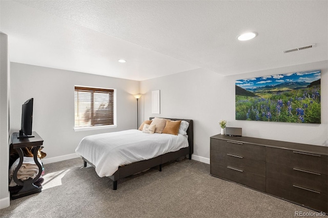 carpeted bedroom with baseboards and recessed lighting