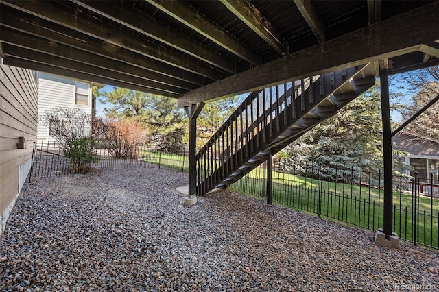view of patio / terrace featuring stairs