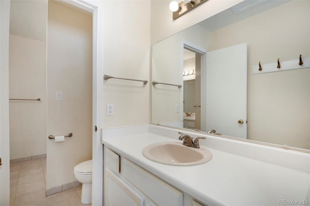 bathroom with tile patterned flooring, vanity, and toilet