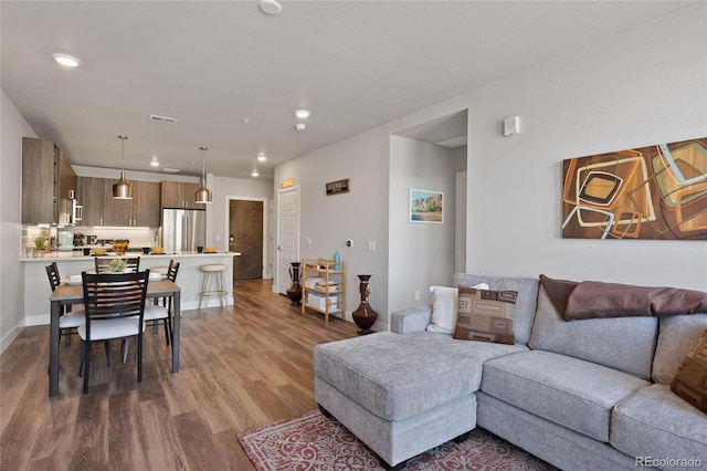 living room with light wood-type flooring