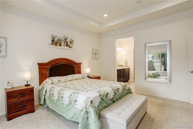 6717 Golden Briar Ln, Colorado Springs, CO 80927 - bedroom featuring light colored carpet, recessed lighting, connected bathroom, and baseboards