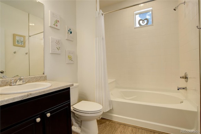 6717 Golden Briar Ln, Colorado Springs, CO 80927 - bathroom with toilet, shower / tub combo, vanity, and wood finished floors