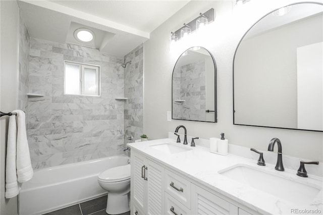 740 Moline St, Aurora, CO 80010 - bathroom with toilet, shower / washtub combination, and double vanity