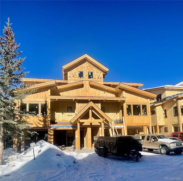 view of snow covered property