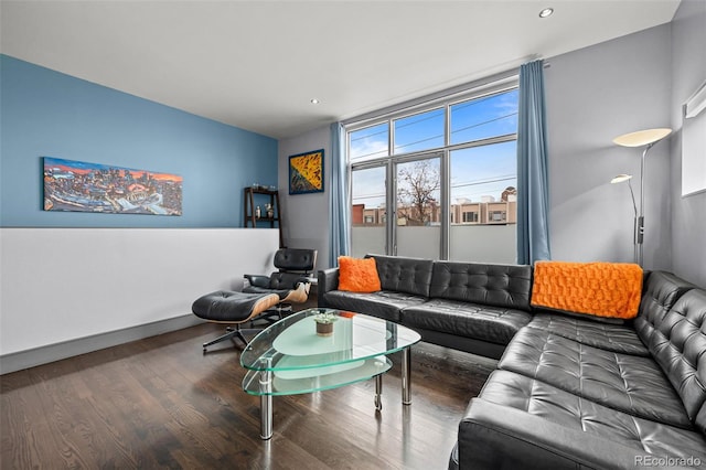 2539 Lawrence St, Denver, CO 80205 - living area with wood finished floors and recessed lighting
